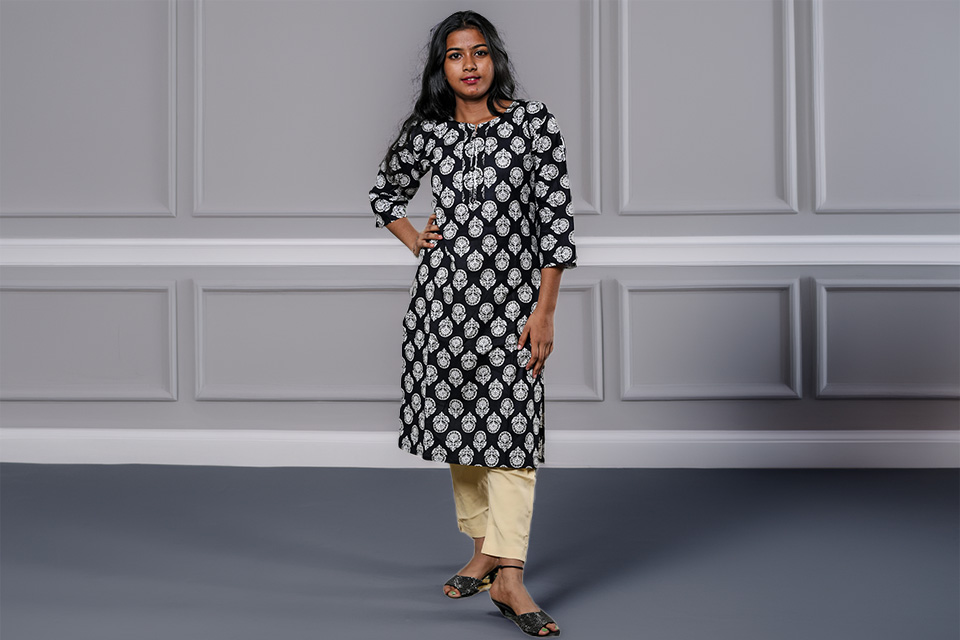Stylish Black Cotton Kurti for Women - Elegant & Comfortable