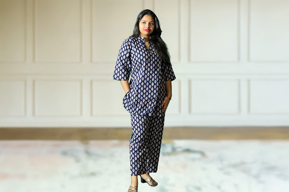 Chic Pure Cotton Navy Blue Co-ord Set for Women – Shop Now!