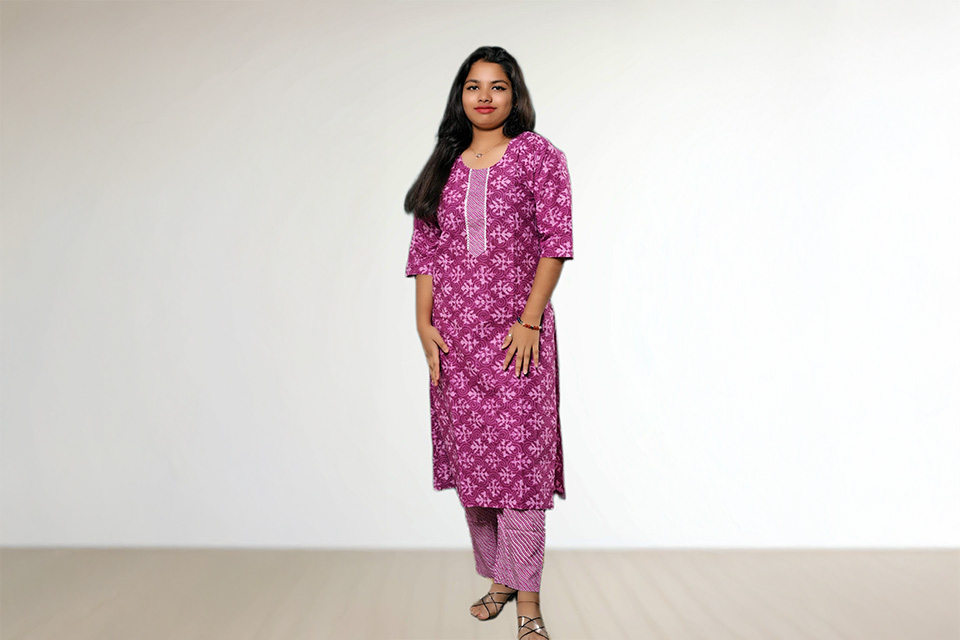 Stylish Lavender Cotton Kurti & Pant Set for Women