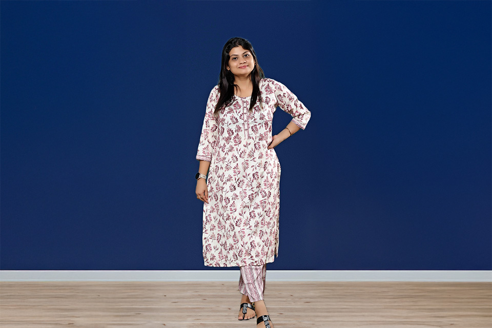 Elegant White Floral Kurti Pant Set for Women - Shop Now! Elegant White Floral Kurti Pant Set for Women - Shop Now!