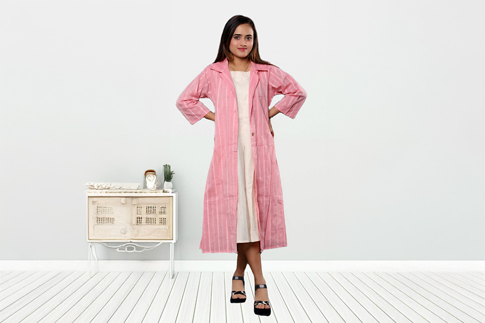 Elegant Pure Khadi Cotton Dress & Jacket Set for All Seasons Elegant Pure Khadi Cotton Dress & Jacket Set for All Seasons