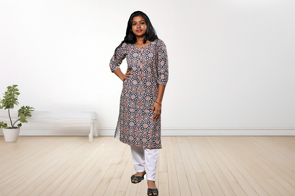 Elegant Blue Printed Cotton Kurti for Women – Shop Now! Elegant Blue Printed Cotton Kurti for Women – Shop Now!