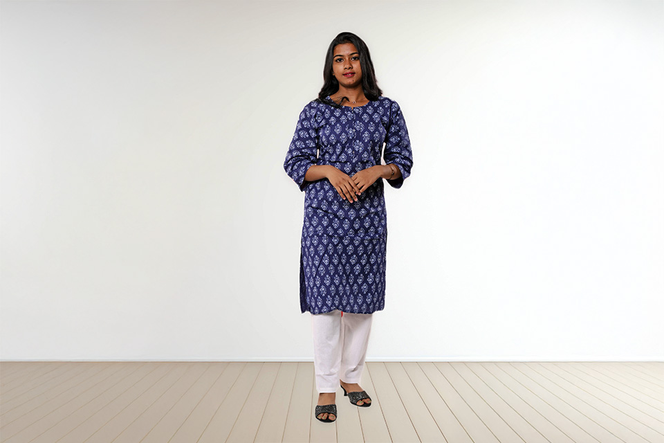 Shop Stylish Pure Cotton Blue Printed Kurti for Women