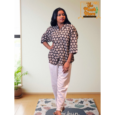 Pure Cotton Hand block Printed Black Women's Shirt
