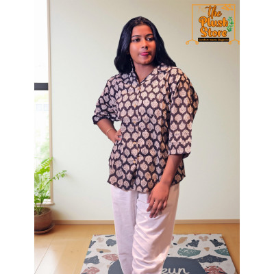 Pure Cotton Hand block Printed Black Women's Shirt