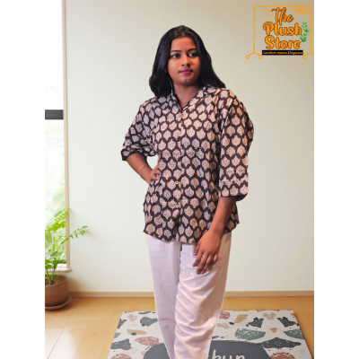 Pure Cotton Hand block Printed Black Women's Shirt