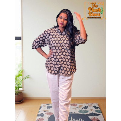 Pure Cotton Hand block Printed Black Women's Shirt