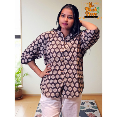 Pure Cotton Hand block Printed Black Women's Shirt