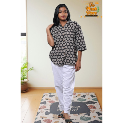 Pure Cotton Hand block Printed Black Women's Shirt