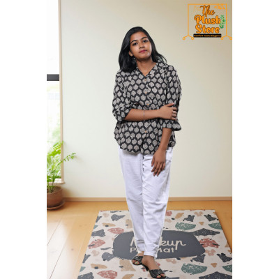 Pure Cotton Hand block Printed Black Women's Shirt
