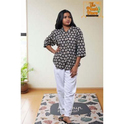 Pure Cotton Hand block Printed Black Women's Shirt