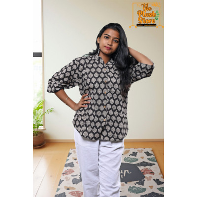 Pure Cotton Hand block Printed Black Women's Shirt