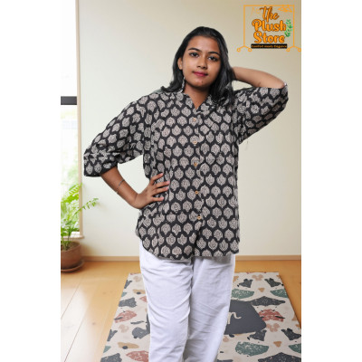 Pure Cotton Hand block Printed Black Women's Shirt