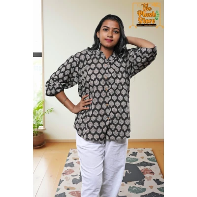 Pure Cotton Hand block Printed Black Women's Shirt