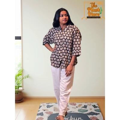 Pure Cotton Hand block Printed Black Women's Shirt