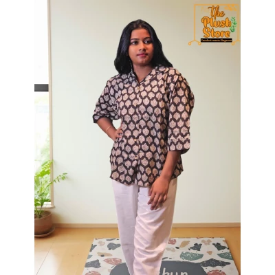 Pure Cotton Hand block Printed Black Women's Shirt