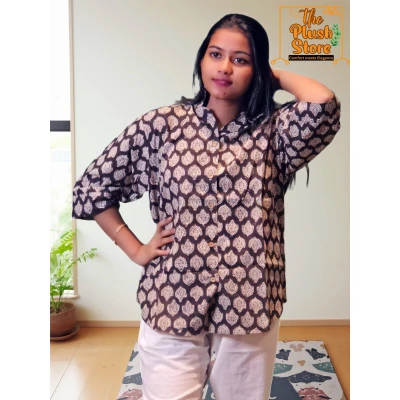 Pure Cotton Hand block Printed Black Women's Shirt
