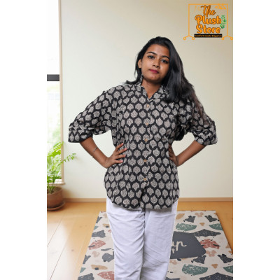 Pure Cotton Hand block Printed Black Women's Shirt