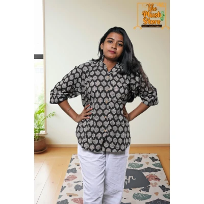 Pure Cotton Hand block Printed Black Women's Shirt