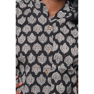 Pure Cotton Hand block Printed Black Women's Shirt