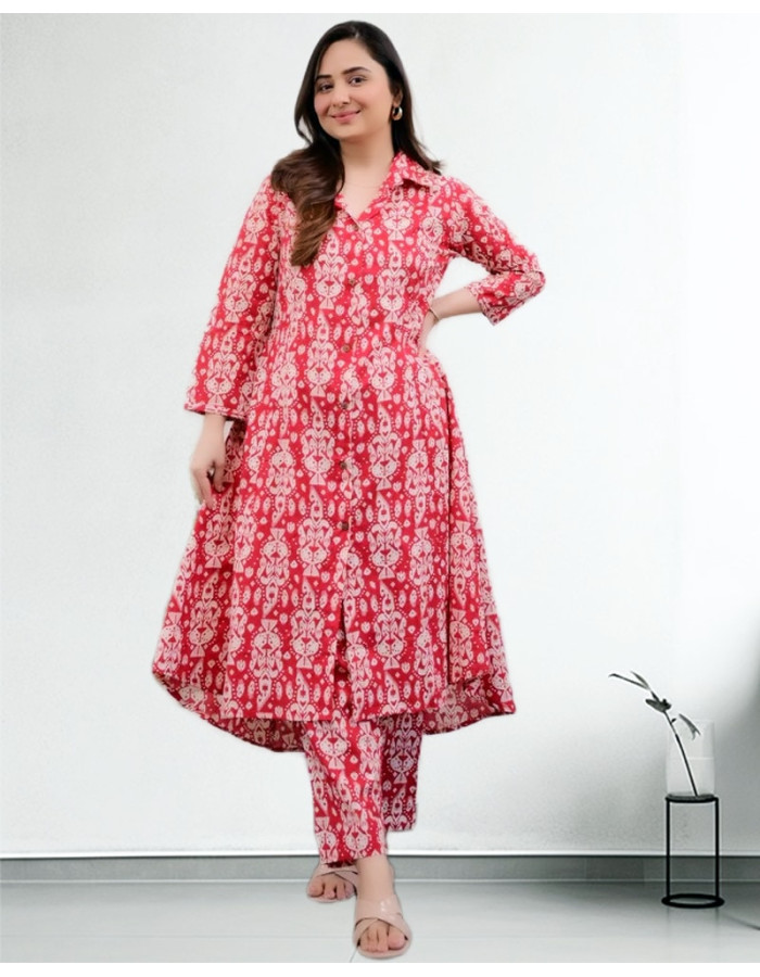 Red Printed Co-ord Set For Women Red Printed Co-ord Set For Women