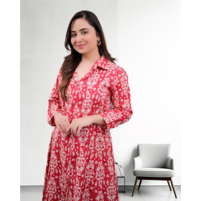 Red Printed Co-ord Set For Women
