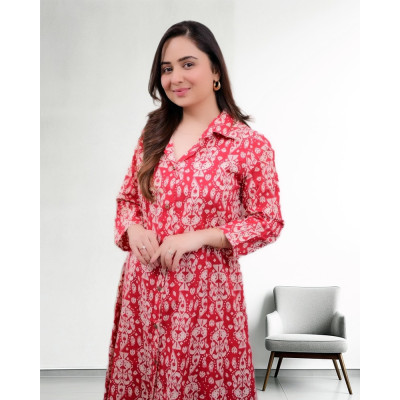 Red Printed Co-ord Set For Women