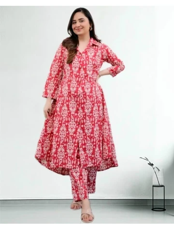 Red Printed Co-ord Set For Women  Red Printed Co-ord Set For Women data-sizes=