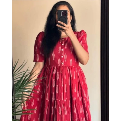 A model wearing Ikkat midi Dress For Women A model wearing Ikkat midi Dress For Women