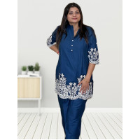 Cotton Silk Co-ord Set With Embroidery For Women