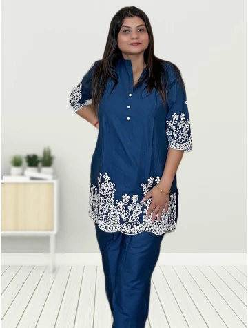 Cotton Silk Co-ord Set With Embroidery For Women  Cotton Silk Co-ord Set With Embroidery For Women data-sizes=