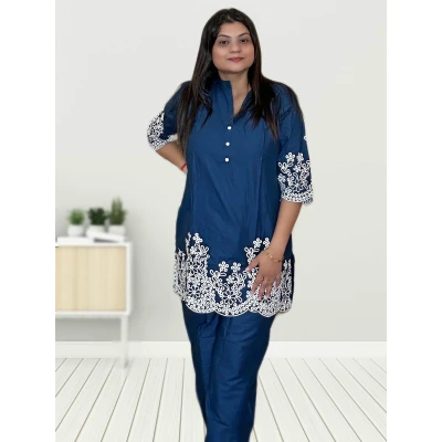 Cotton Silk Co-ord Set With Embroidery For Women