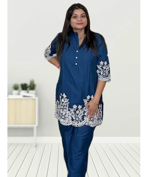 Cotton Silk Co-ord Set With Embroidery For Women