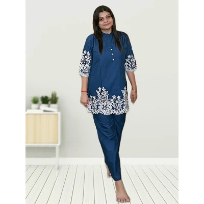 Cotton Silk Co-ord Set With Embroidery For Women