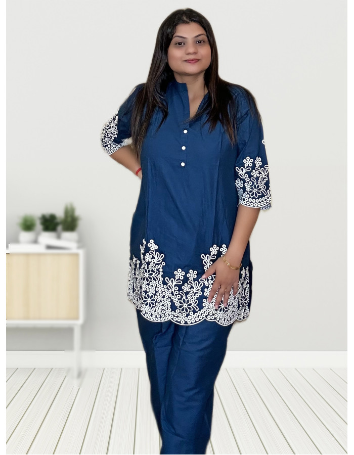 Cotton Silk Co-ord Set With Embroidery For Women