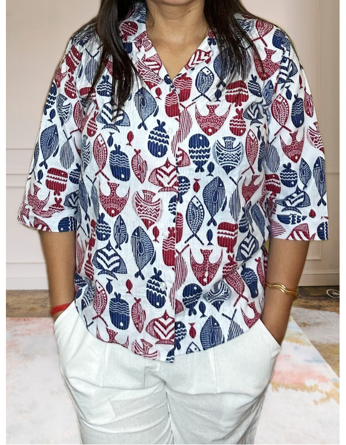 Pure Cotton Katha Shirt For Women