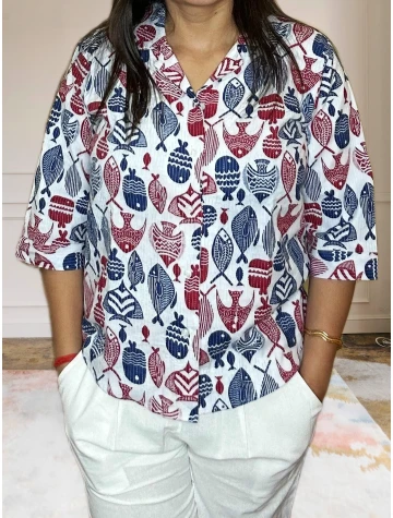 Pure Cotton Katha Shirt For Women  Pure Cotton Katha Shirt For Women data-sizes=