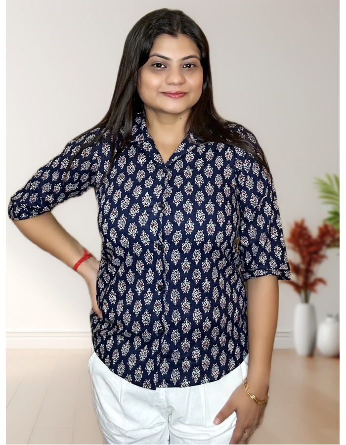 A model wearing Pure Cotton Shirt For Women A model wearing Pure Cotton Shirt For Women