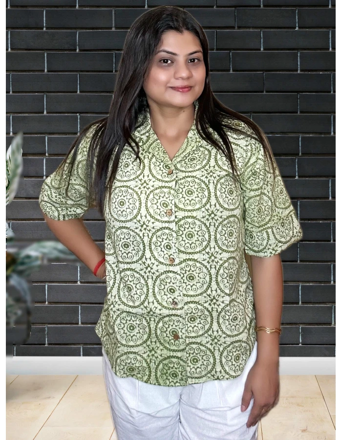 Hand Block Pure Cotton Shirt For Women