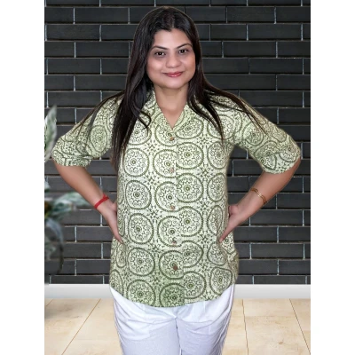 Hand Block Pure Cotton Shirt For Women