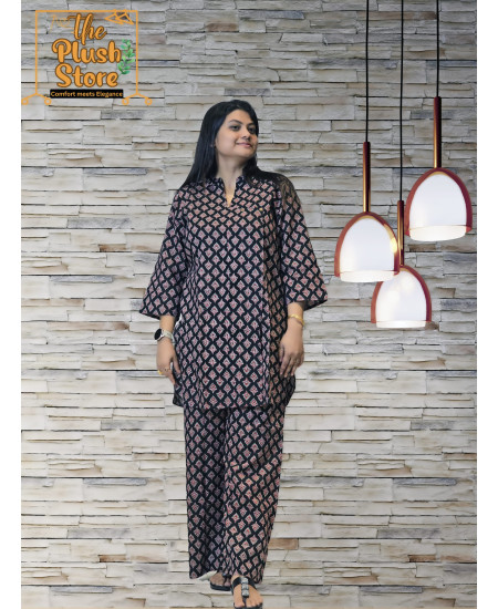 Pure Cotton Printed Women's Black Co-ords set
