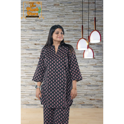 Pure Cotton Printed Women's Black Co-ords set