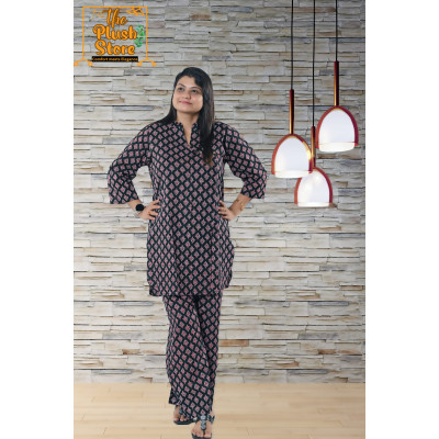 Pure Cotton Printed Women's Black Co-ords set