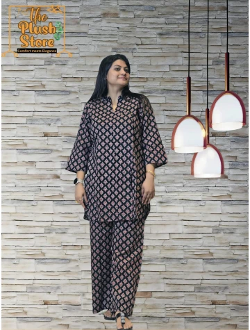 Pure Cotton Printed Women's Black Co-ords set  Pure Cotton Printed Women's Black Co-ords set data-sizes=