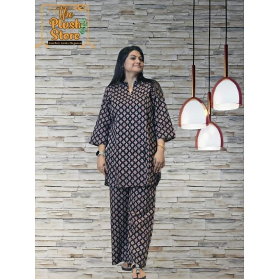 Pure Cotton Printed Women's Black Co-ords set