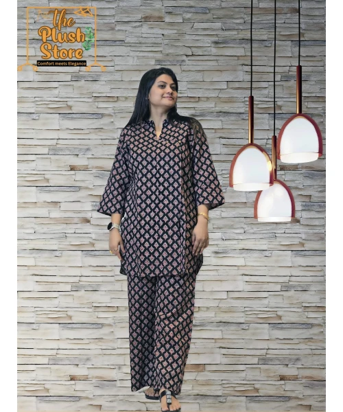Pure Cotton Printed Women's Black Co-ords set