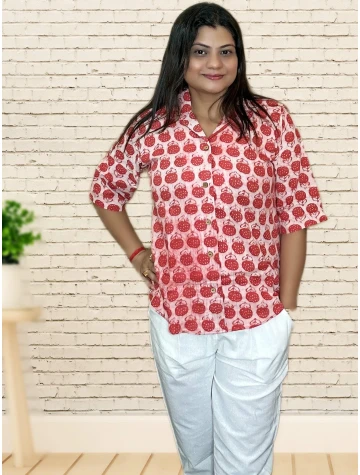 Pure Cotton Block Print Semi Formal Shirt For Women  Pure Cotton Block Print Semi Formal Shirt For Women data-sizes=