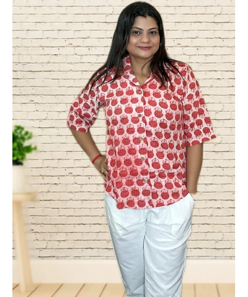 Pure Cotton Block Print Semi Formal Shirt For Women