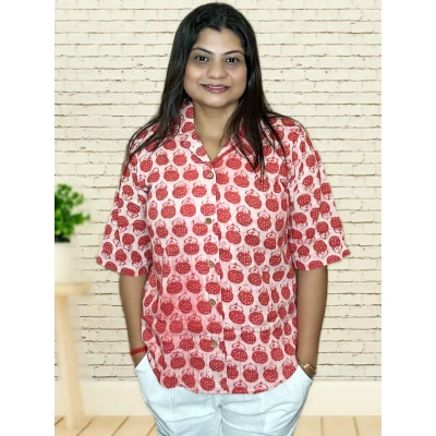 Pure Cotton Block Print Semi Formal Shirt For Women