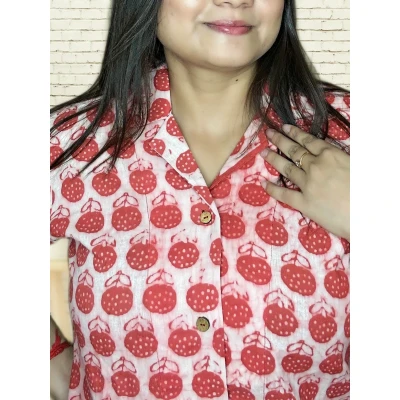 Pure Cotton Block Print Semi Formal Shirt For Women